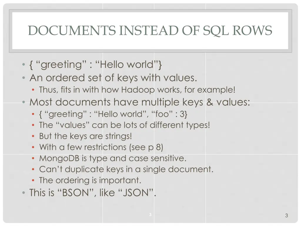 documents instead of sql rows