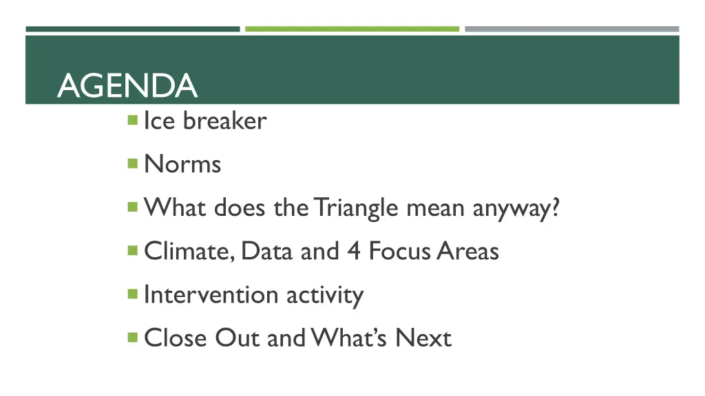 agenda ice breaker norms what does the triangle