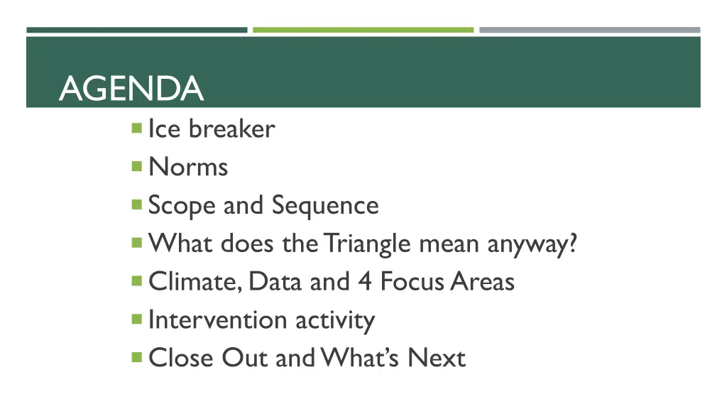 agenda ice breaker norms scope and sequence what