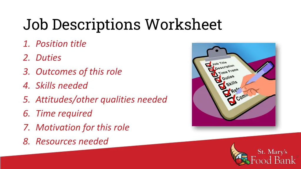 job descriptions worksheet