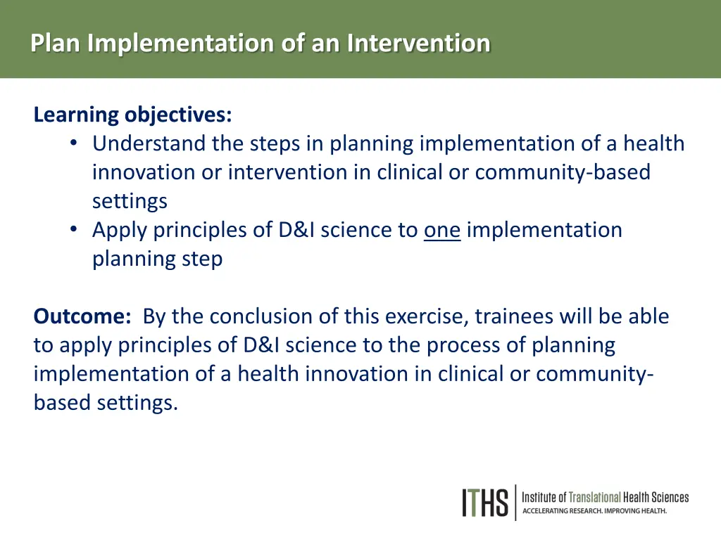 plan implementation of an intervention