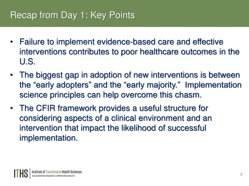 recap from day 1 key points