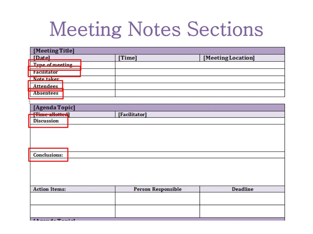 meeting notes sections meeting notes sections