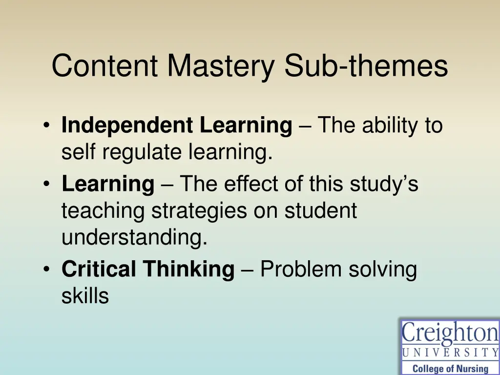 content mastery sub themes