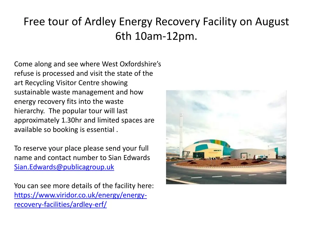 free tour of ardley energy recovery facility