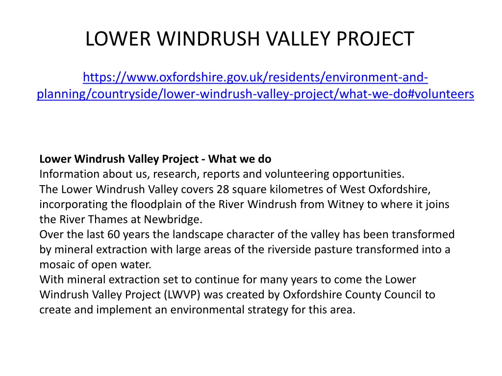 lower windrush valley project