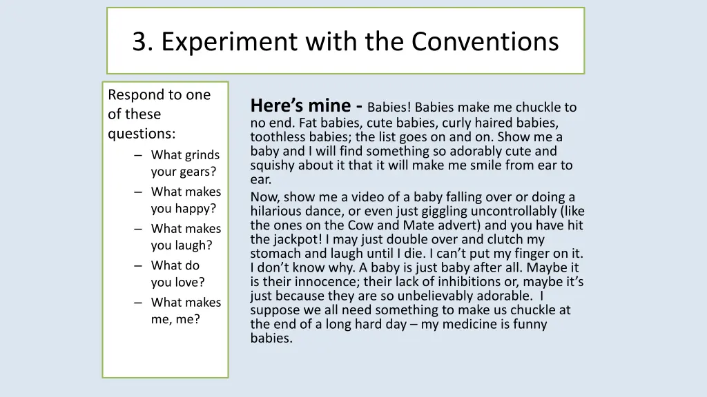 3 experiment with the conventions