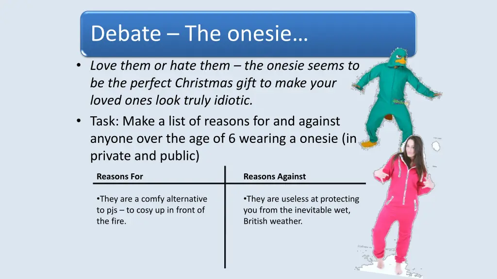 debate the onesie