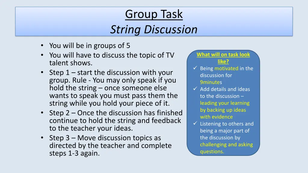 group task string discussion