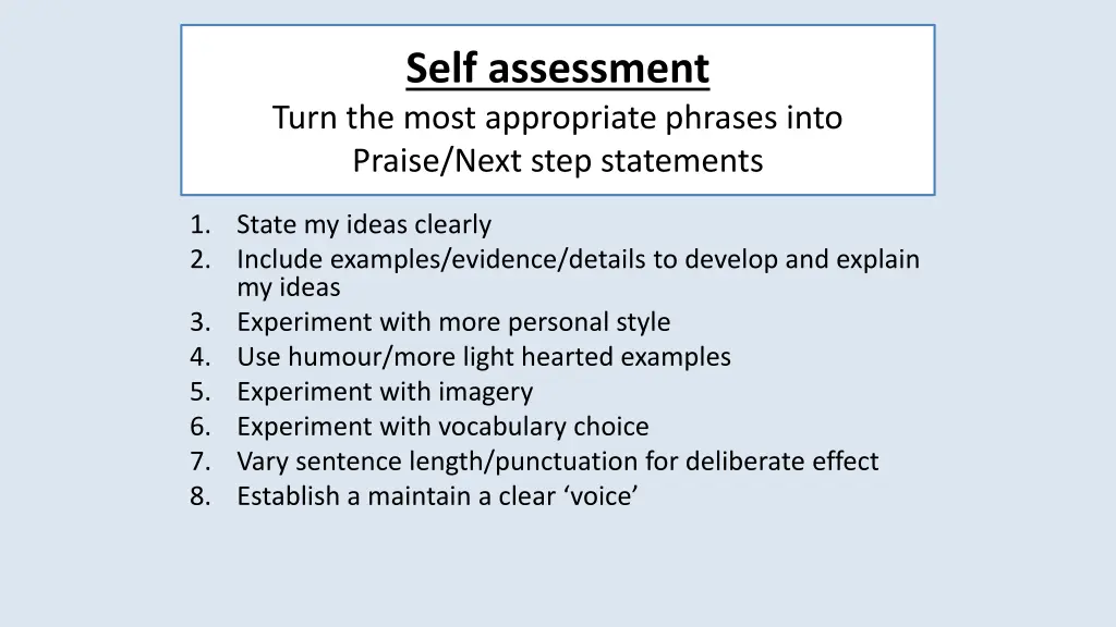 self assessment turn the most appropriate phrases