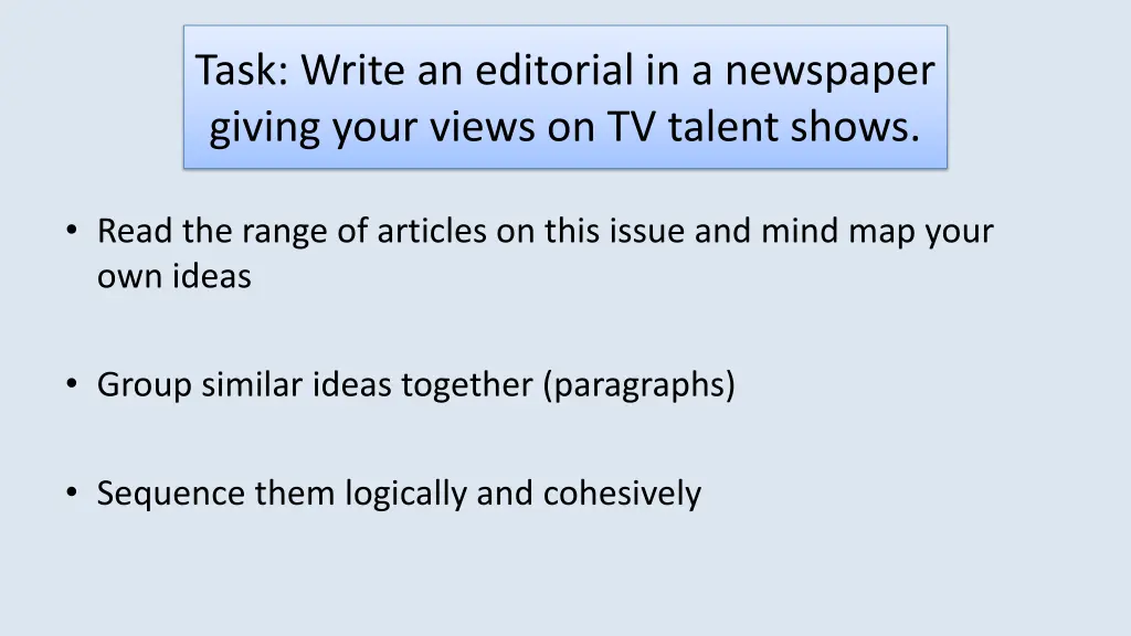 task write an editorial in a newspaper giving