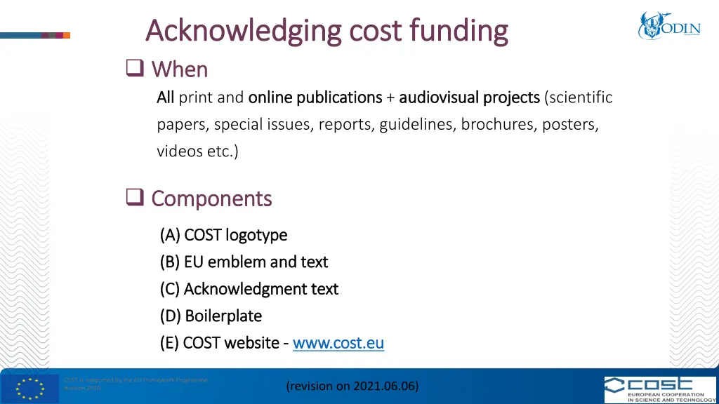 acknowledging cost funding acknowledging cost