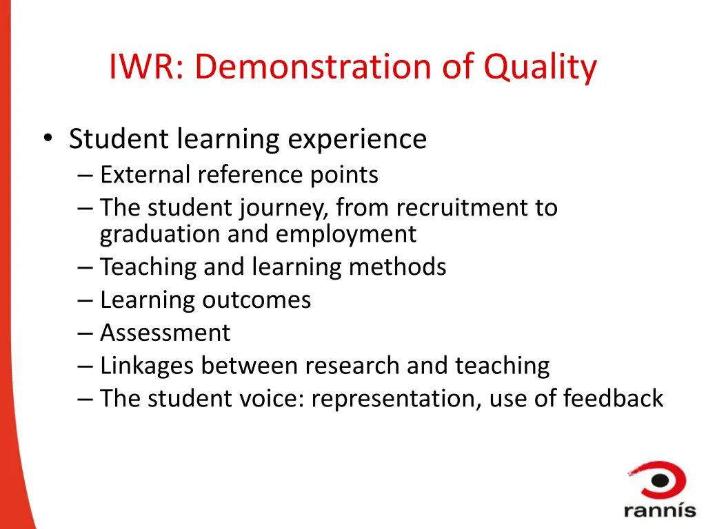 iwr demonstration of quality 1