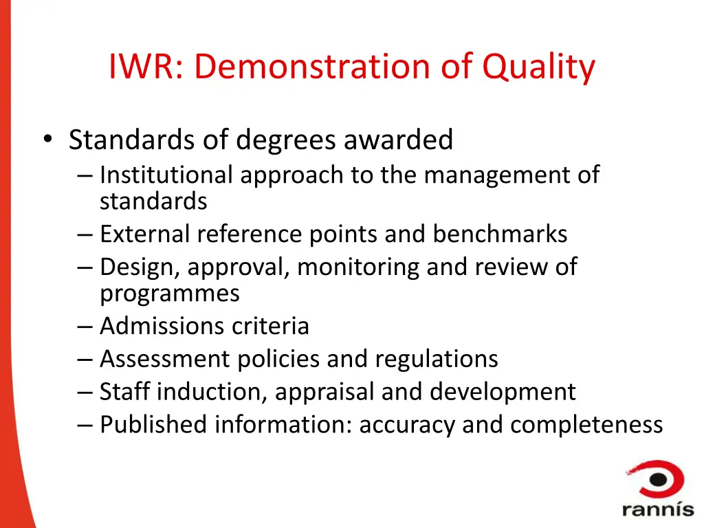 iwr demonstration of quality