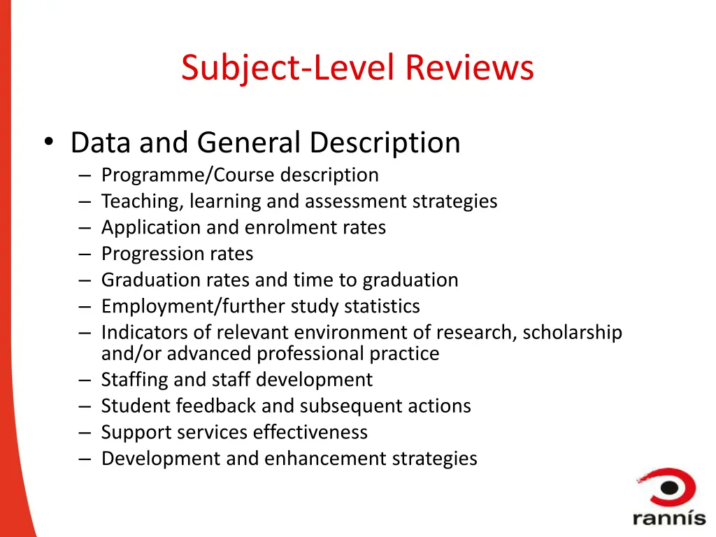 subject level reviews