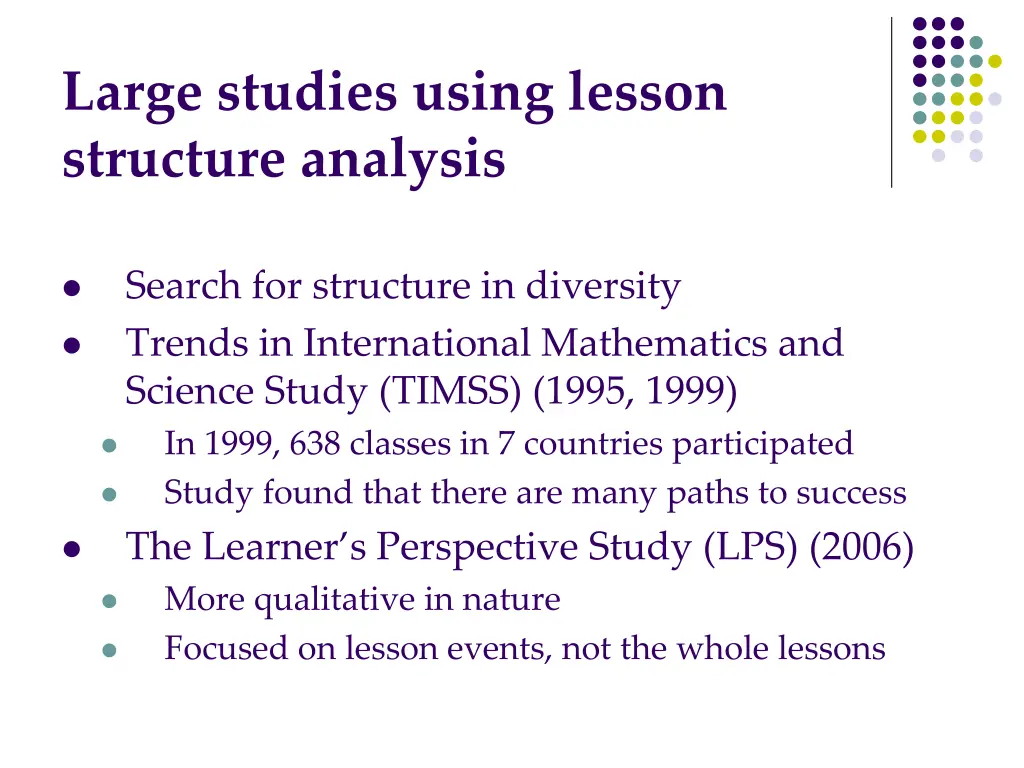 large studies using lesson structure analysis