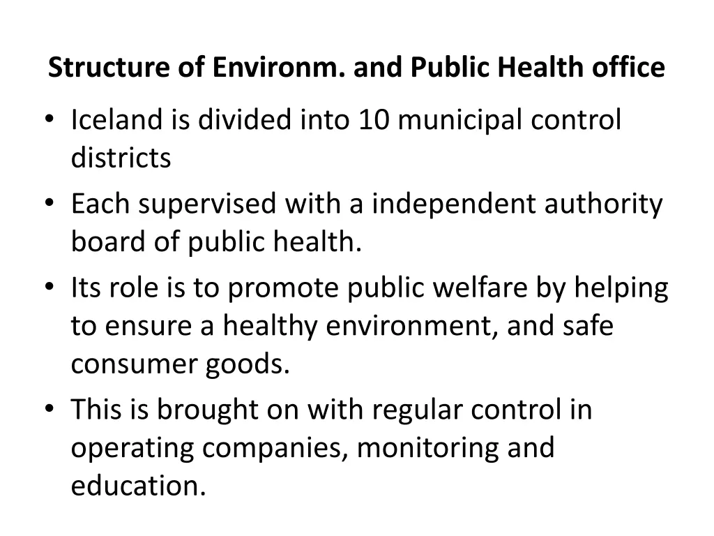 structure of environm and public health office