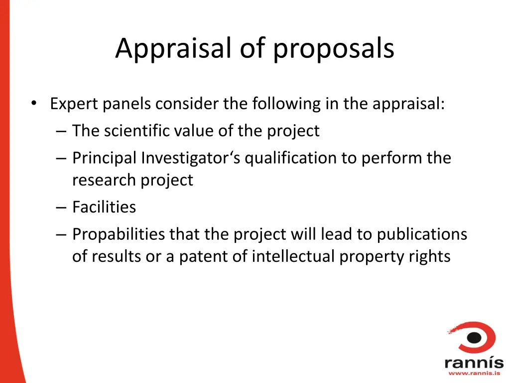 appraisal of proposals