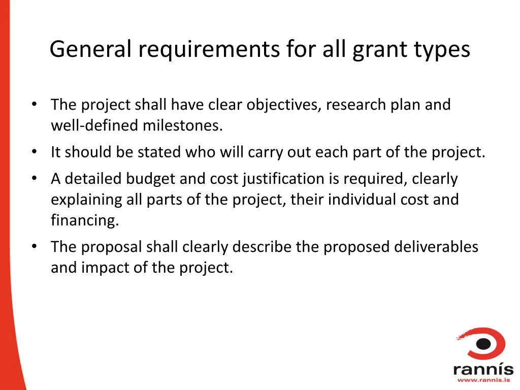 general requirements for all grant types