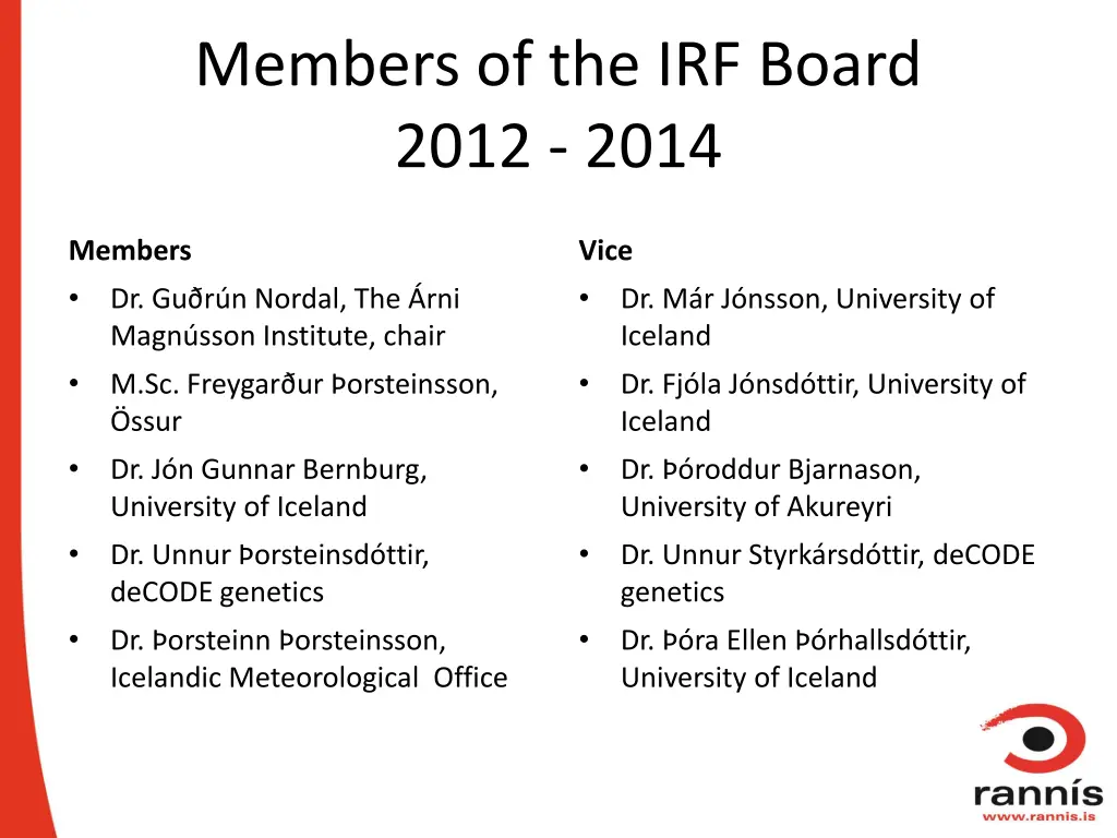 members of the irf board 2012 2014