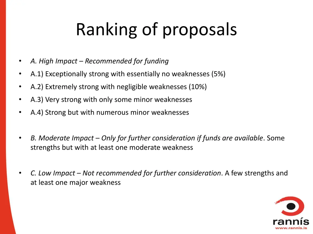 ranking of proposals