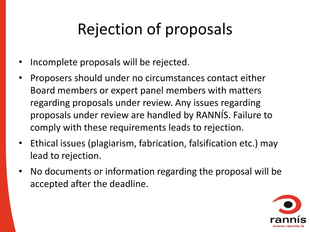 rejection of proposals