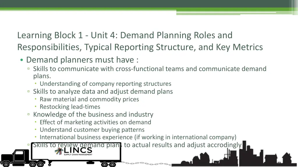 learning block 1 unit 4 demand planning roles