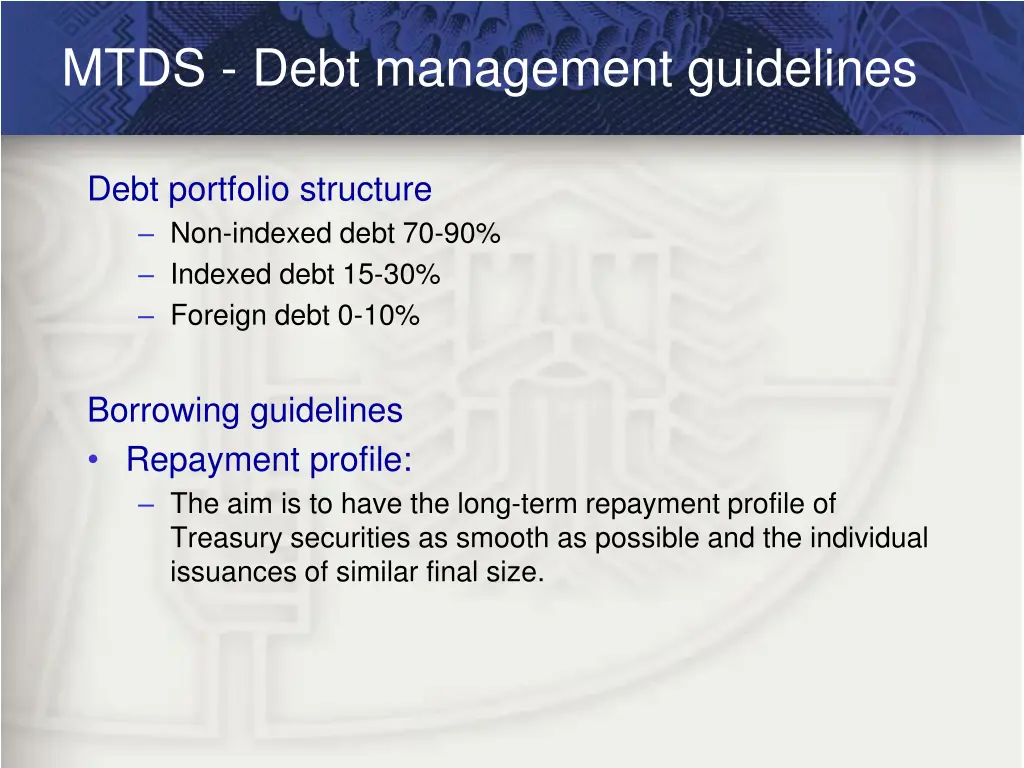 mtds debt management guidelines