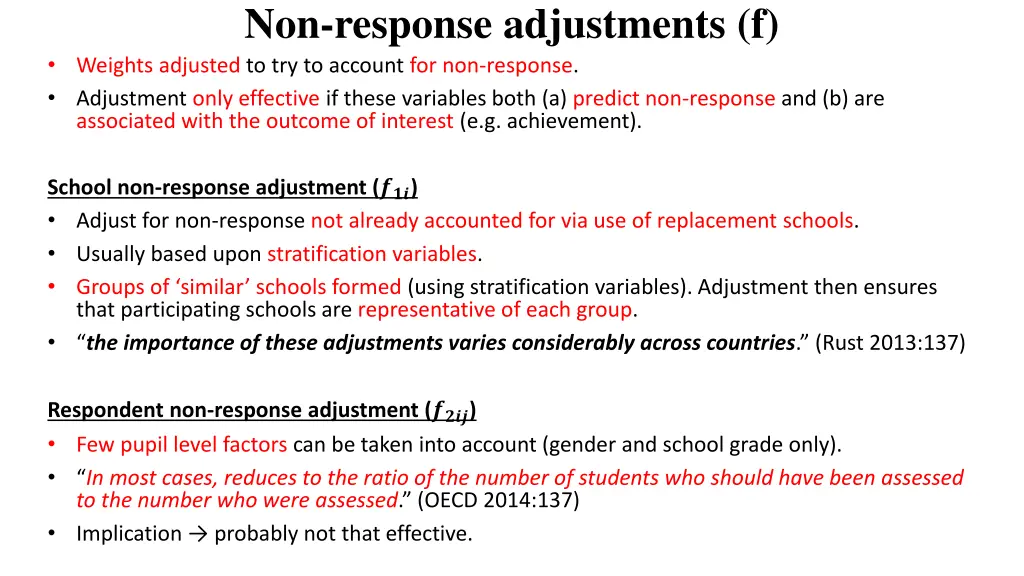 non response adjustments f weights adjusted