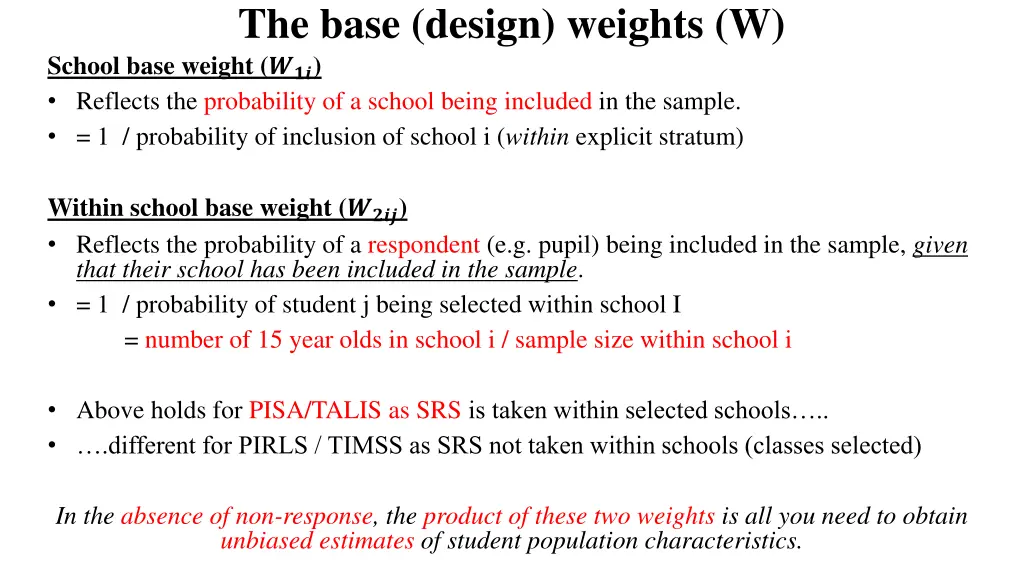 the base design weights w school base weight