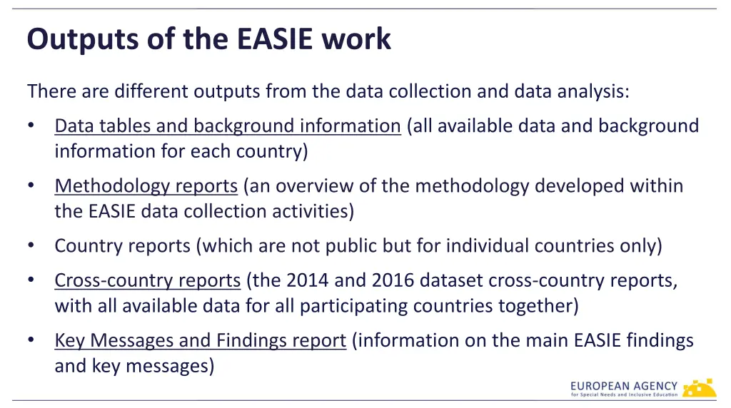 outputs of the easie work