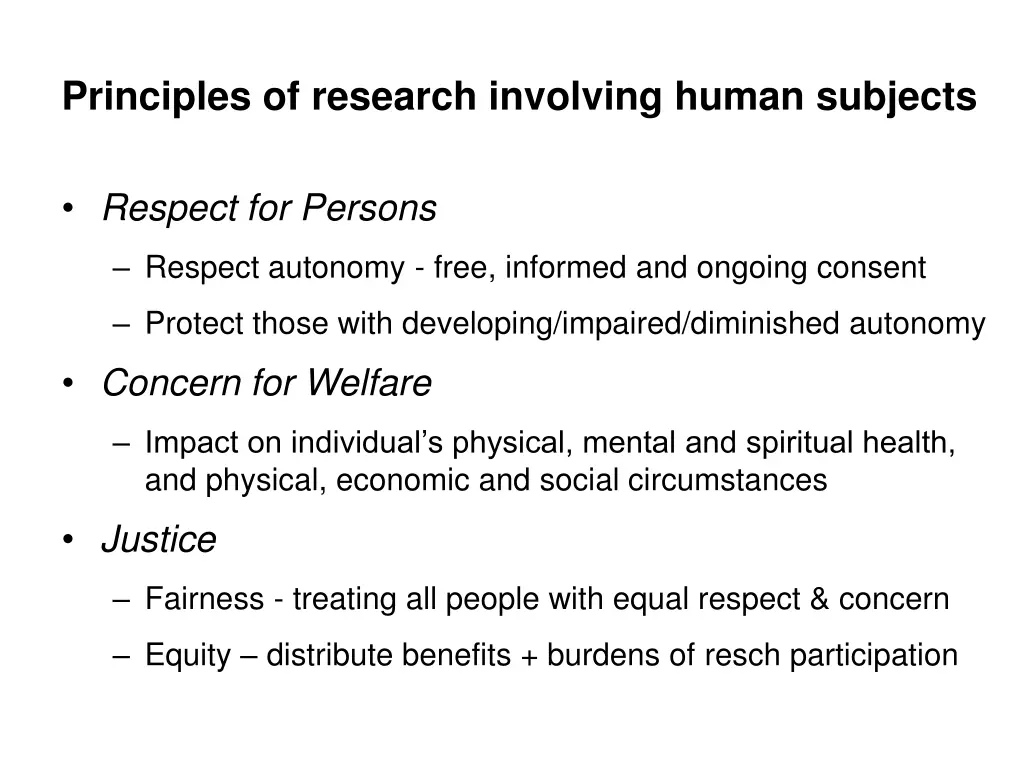 principles of research involving human subjects