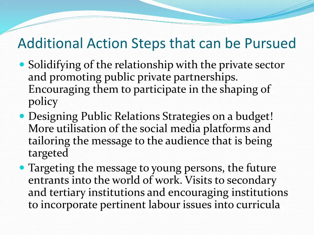 additional action steps that can be pursued