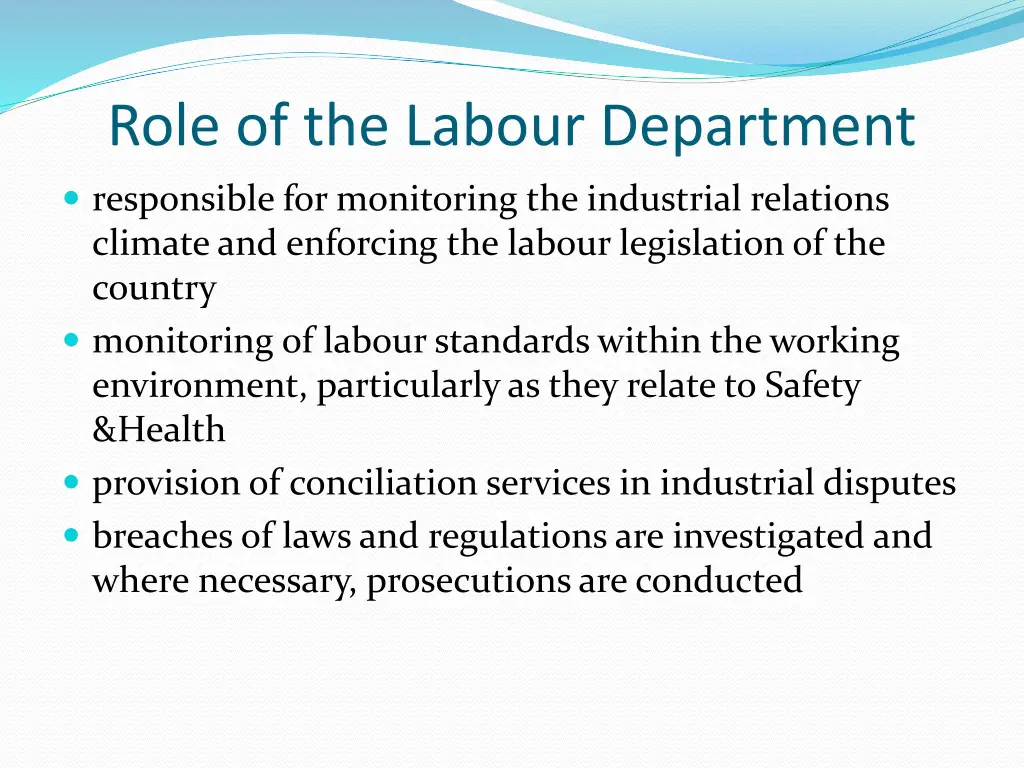 role of the labour department