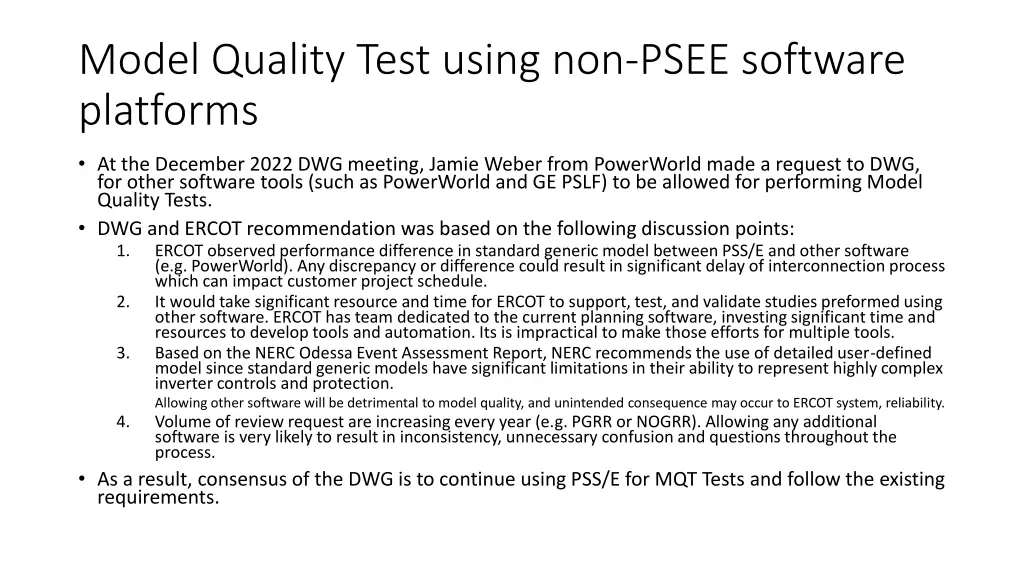 model quality test using non psee software