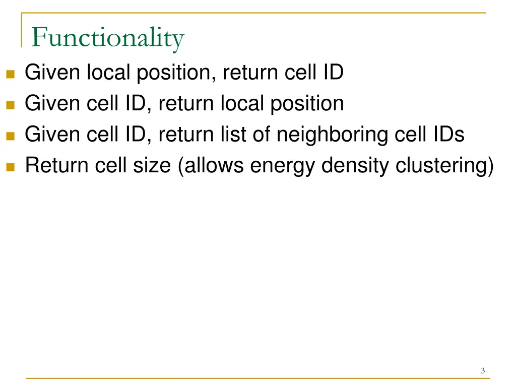 functionality given local position return cell