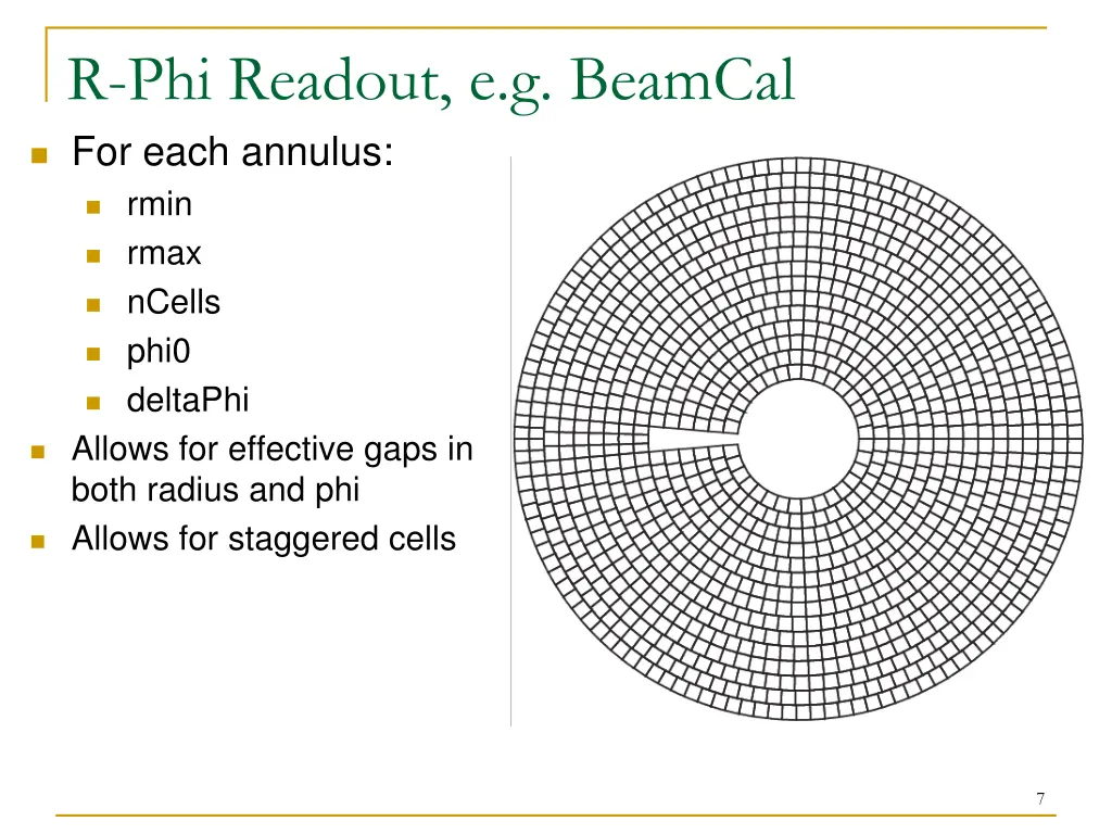 r phi readout e g beamcal for each annulus rmin