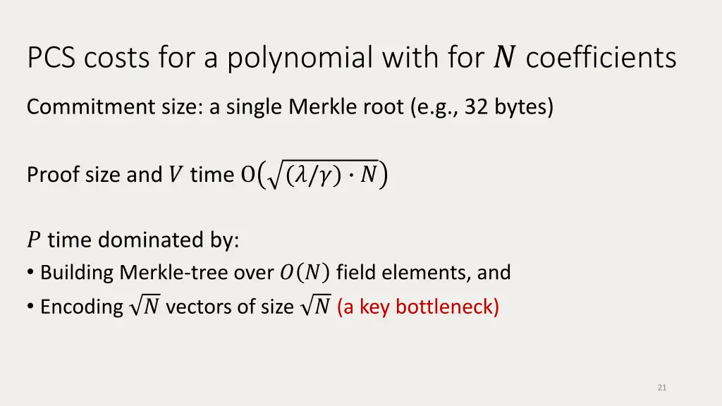 pcs costs for a polynomial with for coefficients