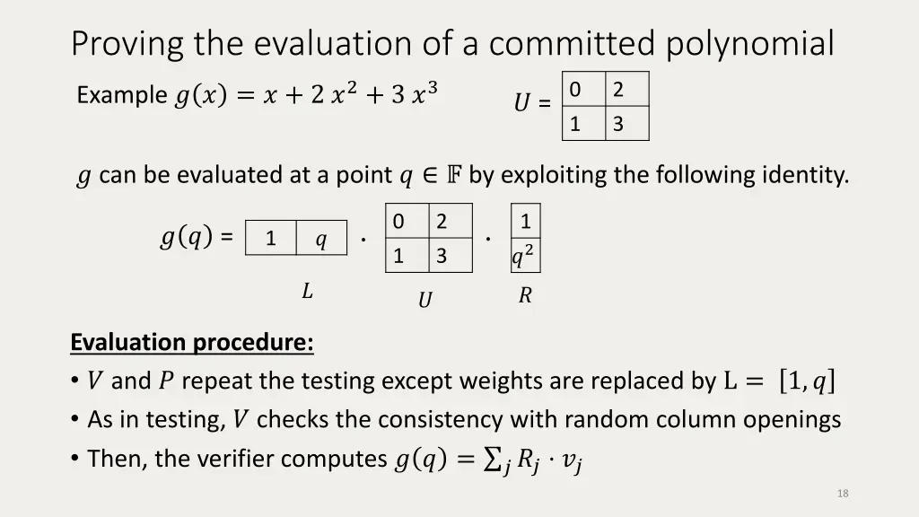 proving the evaluation of a committed polynomial