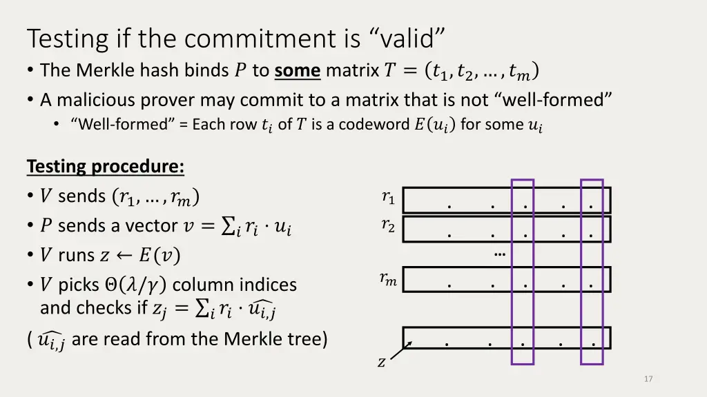 testing if the commitment is valid the merkle