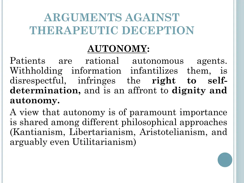 arguments against therapeutic deception