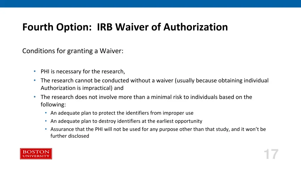 fourth option irb waiver of authorization