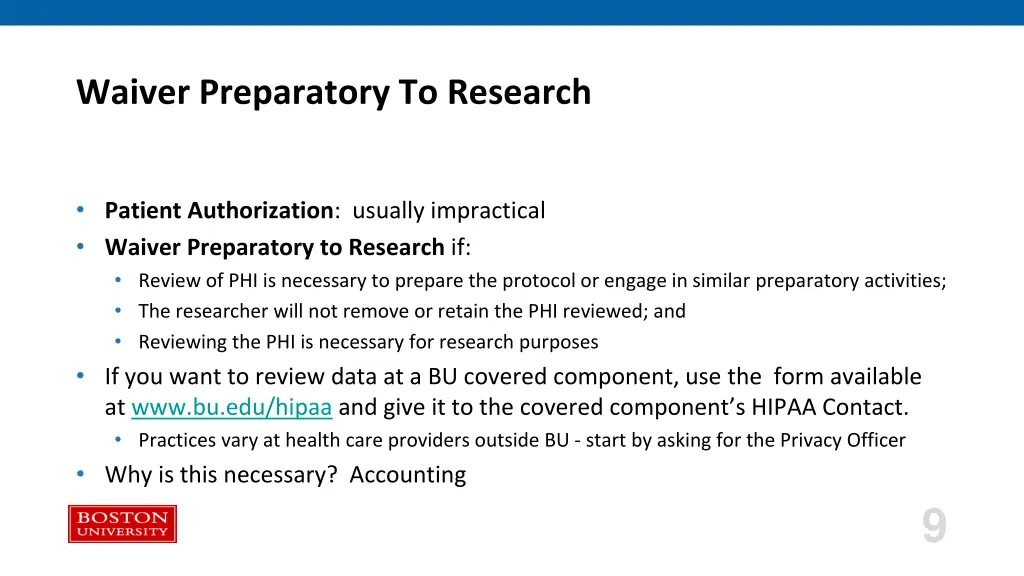 waiver preparatory to research