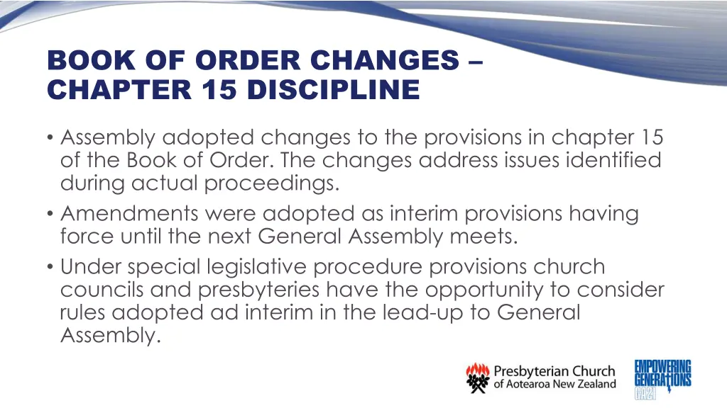 book of order changes chapter 15 discipline