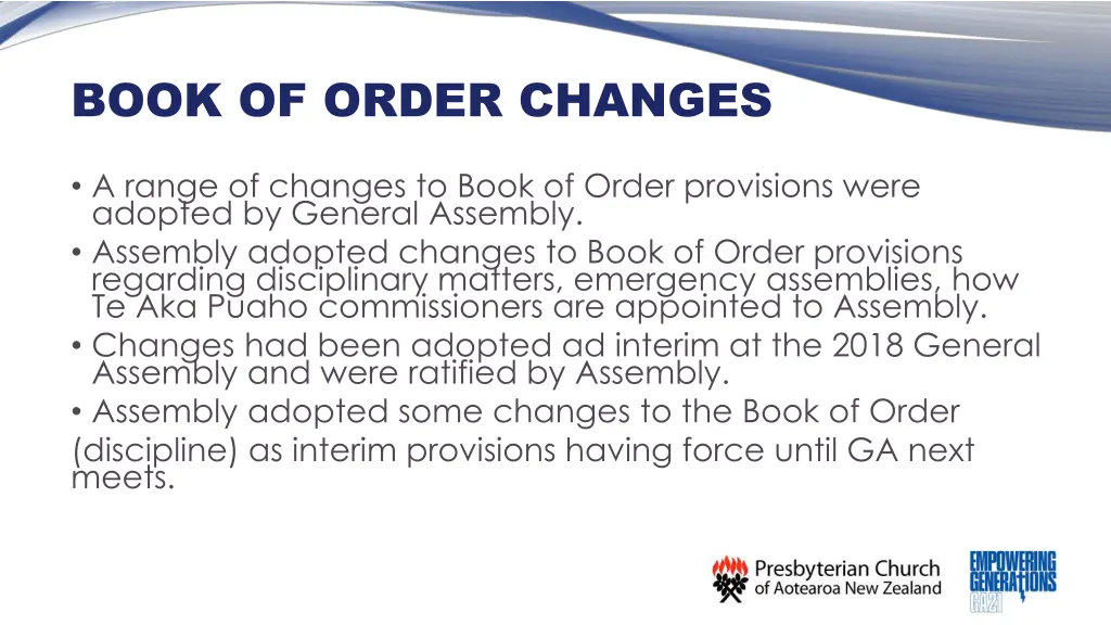 book of order changes