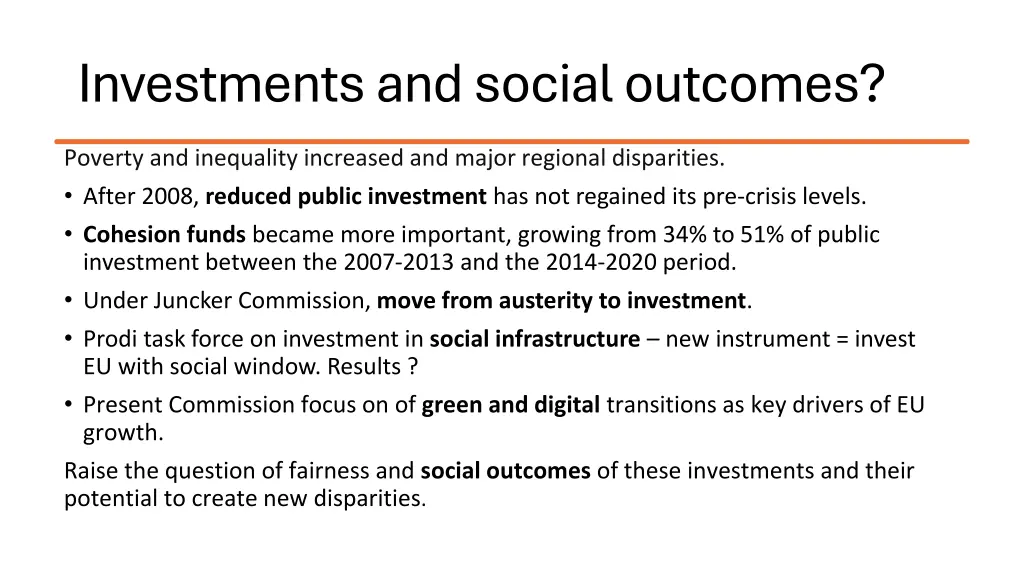 investments and social outcomes