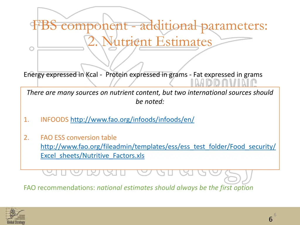 fbs component additional parameters 2 nutrient