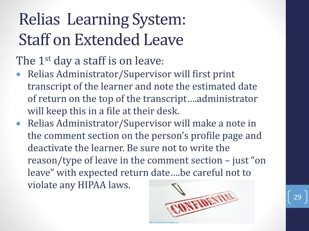 relias learning system staff on extended leave