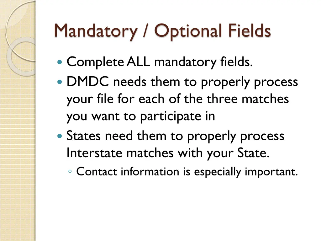 mandatory optional fields