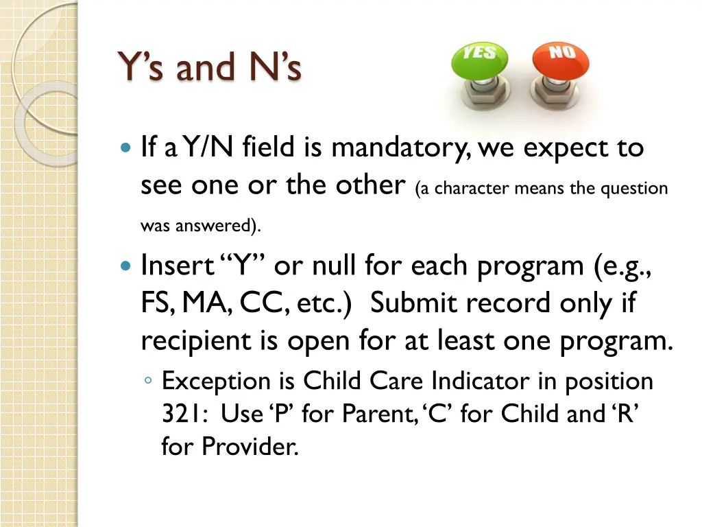 y s and n s